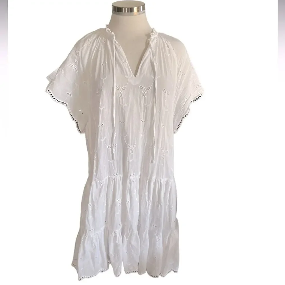 MANGO Open Work Detailed  Eyelet Dress White Size M